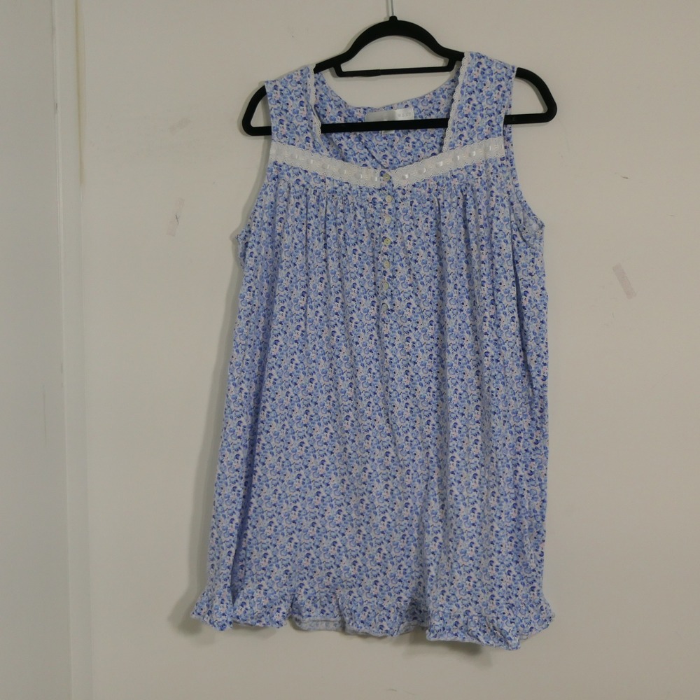 Eileen West Womens Nightgown L Blue Floral Cottagecore Prairie Feminine Coquette